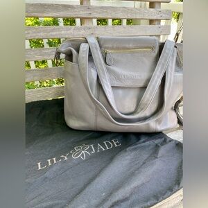 Lily Jade 100% Leather 'Madeline' Gray Backpack/Over Shoulder Tote Diaper Bag
